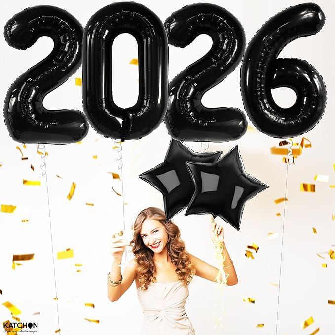 Katchon, Big Black Giant 2026 Balloons - 42 Inch | 2026 Graduation Balloons with Black Star Balloons for Graduation Decorations 2026 Graduation Party Decorations, Prom Decorations 2026