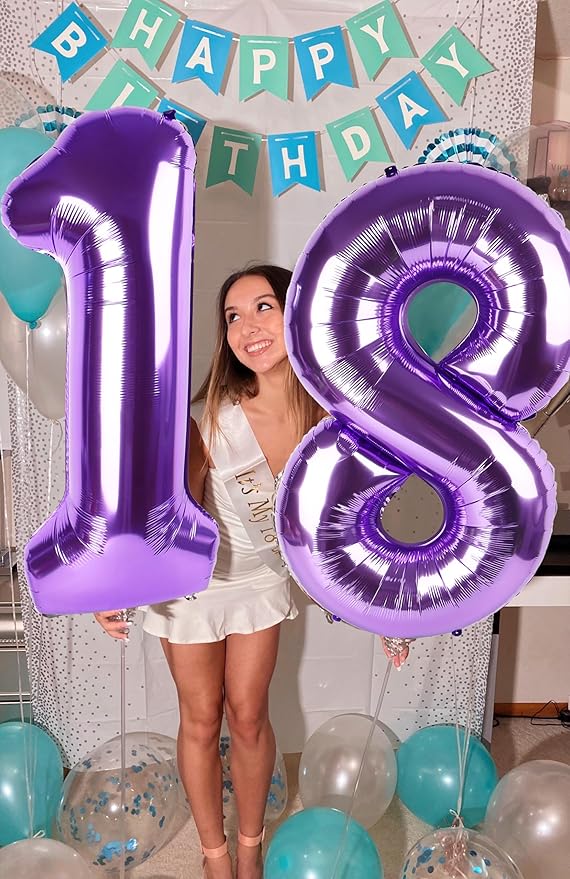 17 Balloons Number 40 Inch, Purple 17th Birthday Decoration for 1 7 17 71 Men & Women, Foil Big Number Balloon for Wedding Store Anniversary Promotion Party Decorations