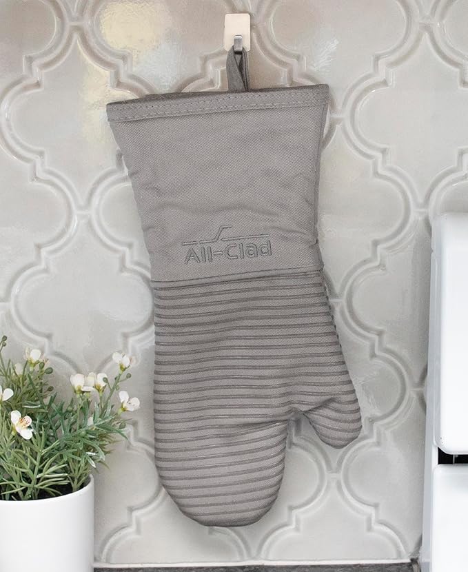 All-Clad Silicone Oven Mitts: Heat Resistant up to 500 Degrees - 100% Cotton & Silicone, 14"x7" Oven Mitt for Kitchen and Barbeque, 2-Pack, Titanium
