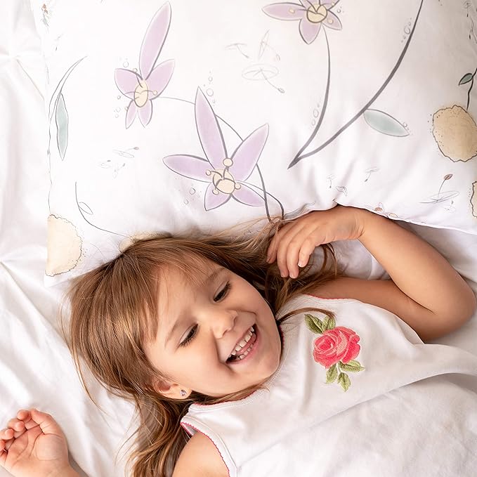 JumpOff Jo Pillow for Boys and Girls, Kids Travel Pillow, No Pillowcase Needed, 100% Cotton Cover, Hypoallergenic, Machine Washable – 14”x19”, Floral