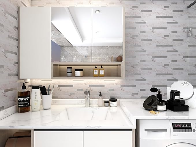 Yipscazo 2026 New Upgrade Peel and Stick Stone Metal Tile Backsplash, Stick on Tiles for Backsplash Kitchen, Bathroom, Laundry Room, Camper, Fireplace (20 Sheets, Bright Carla White)