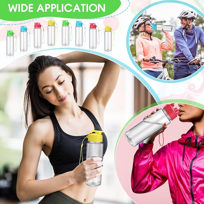 Maxcheck 30 Pieces Water Bottle Bulk 17 oz Plastic Sports Water Bottles Bulk with Handle Strap Lightweight Leakproof Drink Flip Top for Adults Fit Gym(Classic Style,Blue,Pink,Yellow,Rose Red,Green)