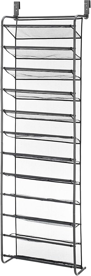 Whitmor 36 Pair Over the Door Shoe Organizer, 12 Tier Hanging Shoe Organizer, Heavy Duty Metal & Mesh Shoe Holder, Hanging Shoe Rack for Closet Storage, 69"L x 21.7"W x 7.5"H, Gunmetal Gray