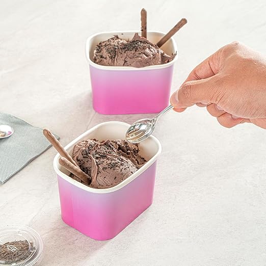 Restaurantware Paper Cups 200 Count 12 Ounce Square Disposable Ice Cream Containers, Leak-Resistant Paper Dessert To Go Cups, Hot And Cold Food, Durable Purple And Blue Ombre Design