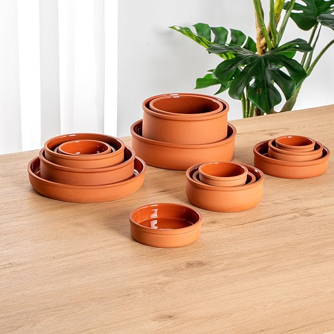Restaurantware-Terra Tek 8.8 Ounce Terracotta Cazuelas, 2 Brown Glazed Clay Pots For Cooking - Oven-Ready, Microwavable, Terracotta Serving Pots, Dishwashable, For Cooking And Serving