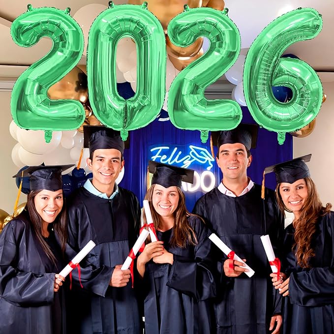 2026 Balloons New Years Eve Party Supplies - 40" Large Green Foil Number Balloon New Years Decorations Graduation Balloons Class of 2026 Happy New Year Birthday Anniversary Graduation Decorations