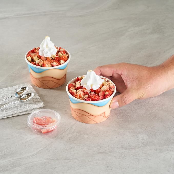 Restaurantware Ice Cream Cups 50 Pack of 8 oz Leak-Resistant Disposable Dessert Bowl Frozen Yogurt Cup Round Paper Container For Cold And Hot Desserts
