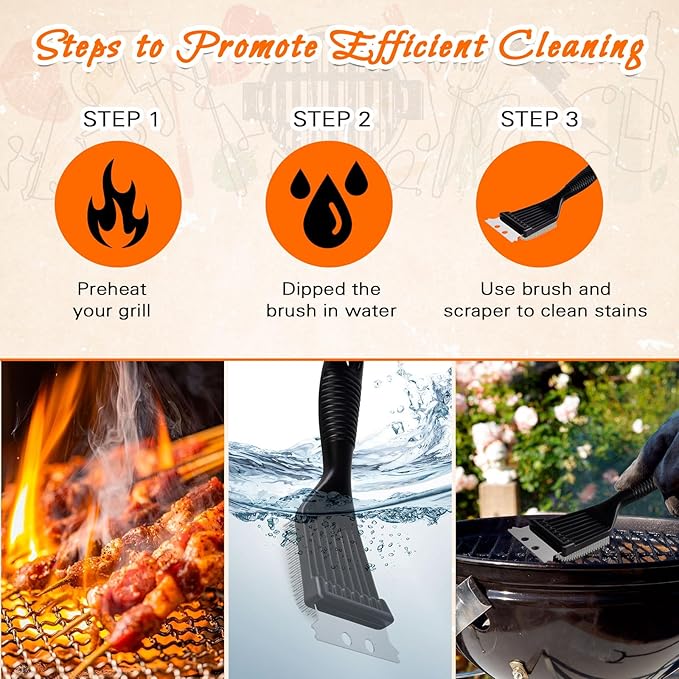 2 Pcs Grill Brush and Scraper,Barbecue Grill Cleaning Brush Stainless Steel Wire Grill Brush BBQ Cleaner Accessories for Outdoor Grill, Durable and Easy to Clean