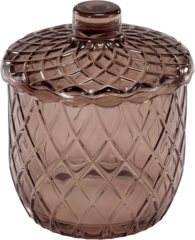 Nicole Miller – Bathroom Accessory Set, Embossed Glass with Diamond Trellis Design & Scalloped Edge, Decorative Lotion Pump, Soap Dish, Toothbrush Holder & Tumbler (Bijou Brown)