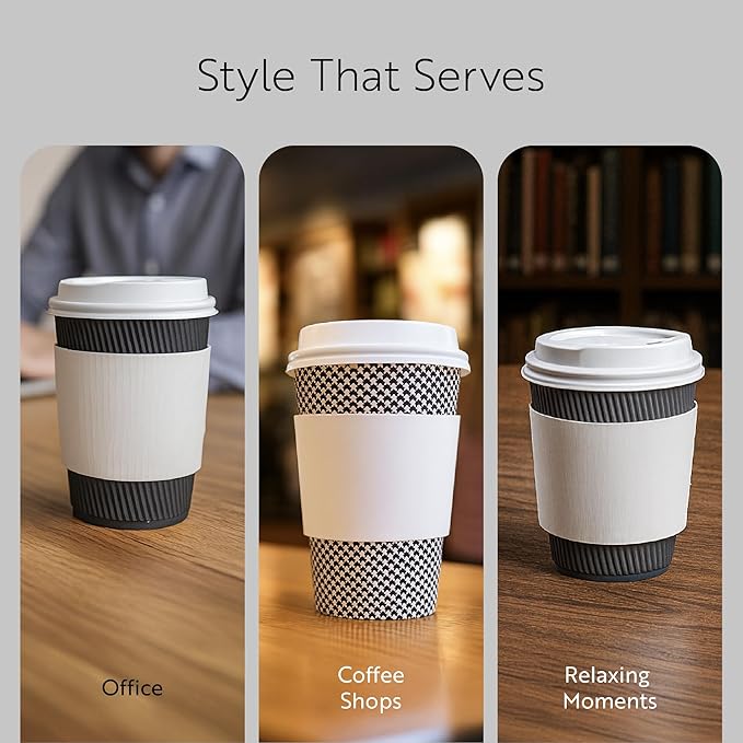 Restaurantware SLEEVES ONLY: Restpresso 5.1 x 2.8 Inch Coffee Cup Sleeves 50 Corrugated Hot Cup Sleeves - Disposable Heat-Tolerant White Paper Disposable Coffee Sleeves Secure Grip