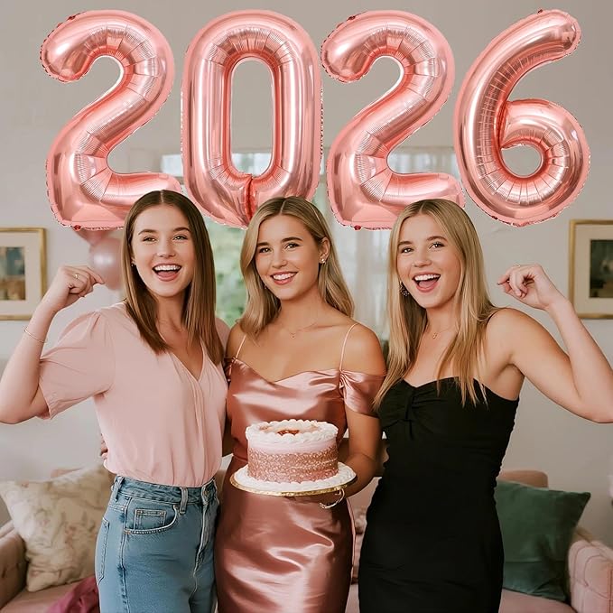 Rose Gold 2026 Balloons, 40 Inch 2026 Number Balloon Foil New Year Balloon Numbers for New Years Eve Party Graduation Party Decoration