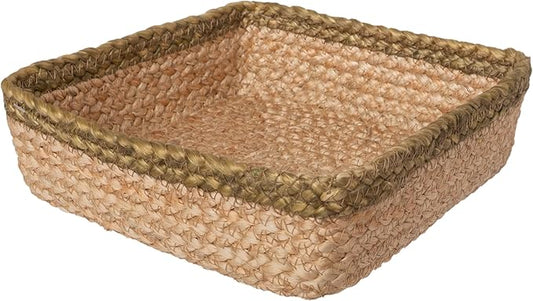 Boston International Paper Napkin Holder Caddy Dispenser for Kitchen Dining Buffet & Bar Countertops, 6.75" x 6.75" (Fits Lunch Size), Woven Tan & Sage