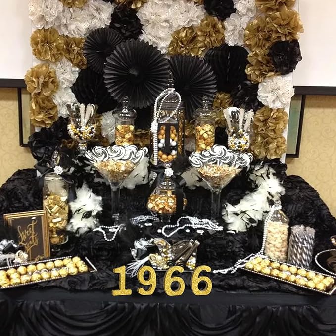 TONIFUL 4 Inch 1966 Gold Glitter Table Centerpiece Sign 1966 Number Block for 60th Birthday Decoration,Sixty Years Old Birthday Table Decoration,Class of 1966 Reunion Decorations or Anniversary