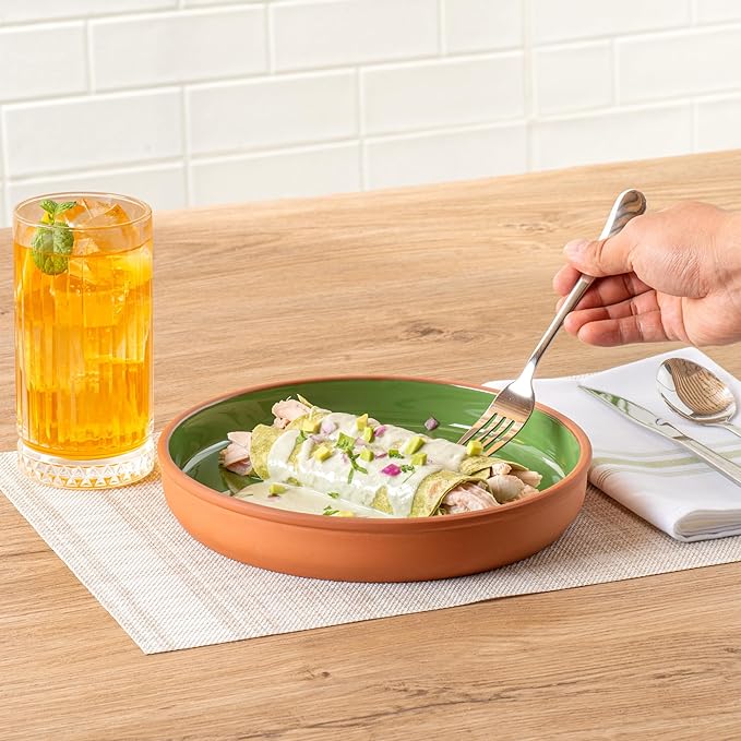 Restaurantware-Terra Tek 34 Ounce Terracotta Cazuelas, 2 Green Glazed Clay Pots For Cooking - Oven-Ready, Microwavable, Terracotta Serving Pots, Dishwashable, For Cooking And Serving