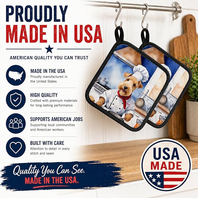 Caroline's Treasures Lakeland Terrier The Chef Pair of Pot Holders Kitchen Heat Resistant Pot Holders Sets Oven Hot Pads for Cooking Baking BBQ, 7 1/2 x 7 1/2