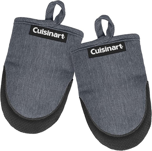 Cuisinart Mini Oven Mitts – 5.5” x 7” Heat-Resistant Kitchen Mitts for Oven with Non-Slip Neoprene Palm, Cotton Filling, and Fabric Loop – Durable Oven Mitt Set for Cooking & Baking (Chambray)