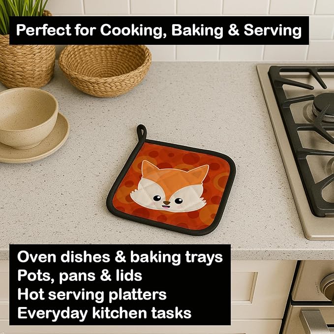 Caroline's Treasures BB7089PTHD Baby Fox Face Polkadots Pair of Pot Holders Kitchen Heat Resistant Pot Holders Sets Oven Hot Pads for Cooking Baking BBQ, 7 1/2 x 7 1/2