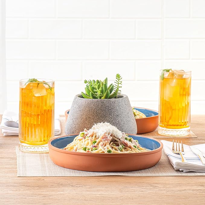 Restaurantware-Terra Tek 34 Ounce Terracotta Cazuelas, 2 Blue Glazed Clay Pots For Cooking - Oven-Ready, Microwavable, Terracotta Serving Pots, Dishwashable, For Cooking And Serving
