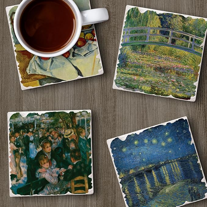 Thirstystone Impressionists 4 Pack Assorted Tumbled Tile Stone Coasters with Protective Cork Backing Manufactured in The USA Absorbent Easily Wipes Clean