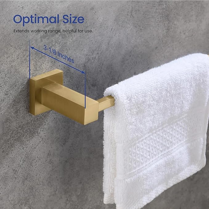 KIBI Cube 10 Inch Hand Towel Bar | Solid Brass Wall Mounted Bathroom Towel Holder for Small Spaces | Modern & Durable Design | Rust-Resistant Finish (Brushed Brass, KBA1503)