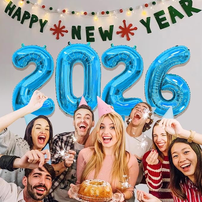 40 Inch 2026 Balloons Blue Foil Number Balloons for 2026 New Year Festival Celebration or Birthday Party Supplies Decorations,New Years Balloon 2026, New Years Eve Balloon