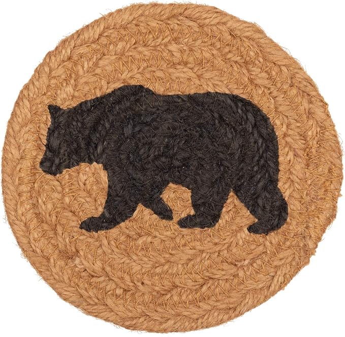 Wyatt Stenciled Bear Jute Coaster Set of 6