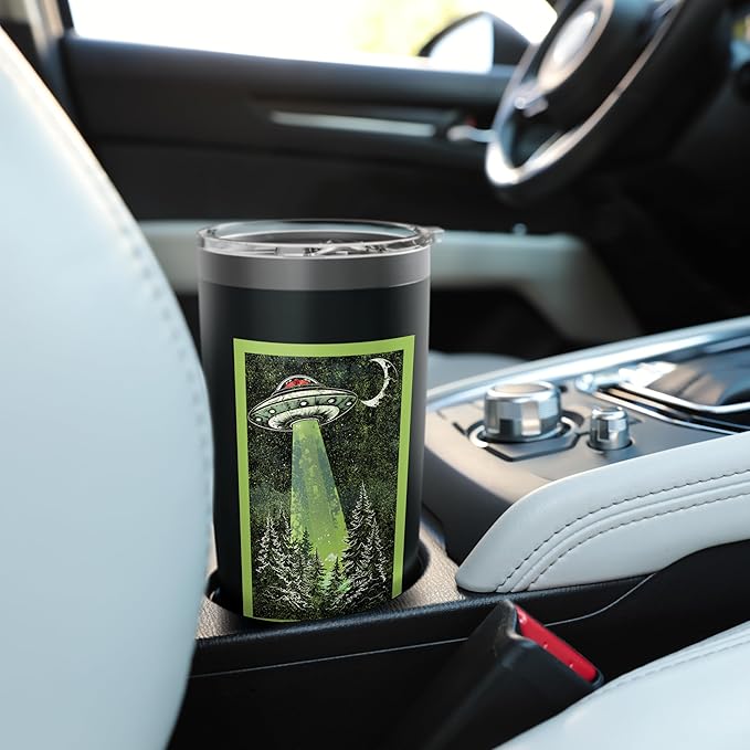 Vintage UFO Art Alien Abduction Graphic Flying Saucer Space Stainless Steel Insulated Tumbler