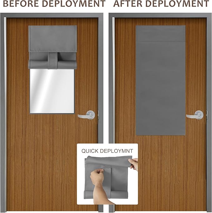WdFour Classroom Door Panel Curtain, 8*36, Light Gray, Blackout, Door & Window, Modern, Polyester, Washable, Tab Top, Loop & Hook, Educational Institutions