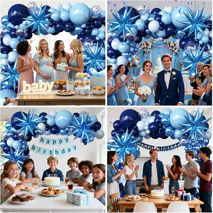 Blue Balloon Arch Kit Garland with Star Balloons for 2026 Graduation Decorations Birthday for Boys Men Father Baby Shower Prom Wedding Under Sea Pool Party Anniversary Decorations