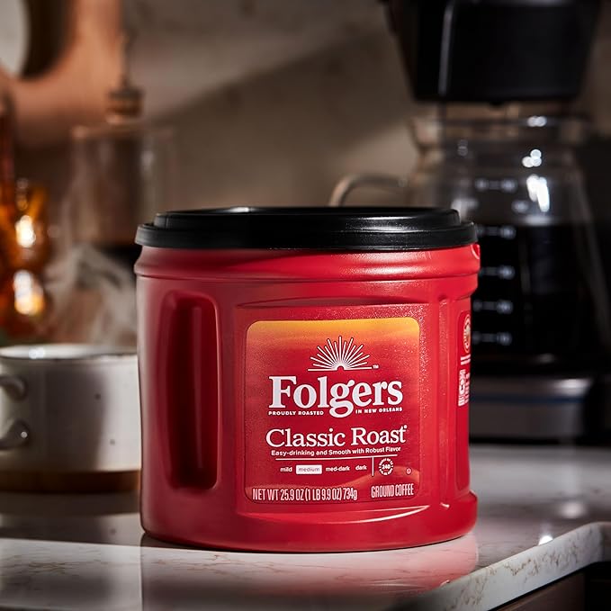 Folgers Classic Roast Ground Coffee, Medium Roast, 25.9 Oz. Canister (Pack of 6)
