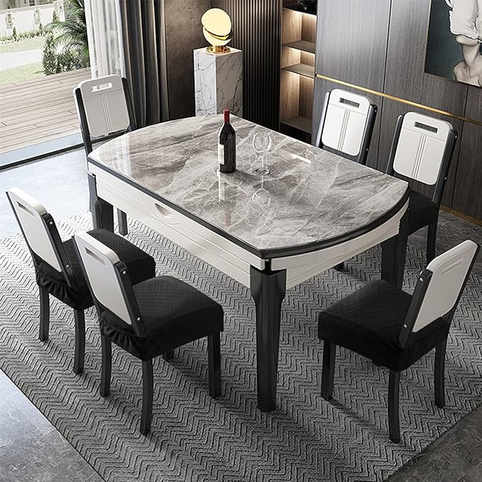 Genina Waterproof Seat Covers for Chairs,Set of 2 Dining Room Chair Seat Covers for Kitchen,Stretch Jacquard Removable Washable Dining Chair Slipcovers Protectors with Rear Covers, Black