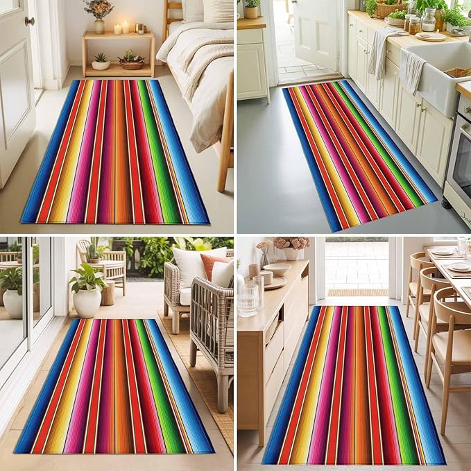 Runner Rug for Bedroom Hallway, Mexican Stripes Vintage Ethnic Kitchen Runner Rugs Area Rug 2x6ft, Native American Stripe Washable Soft Floor Carpet for Entryway Stair