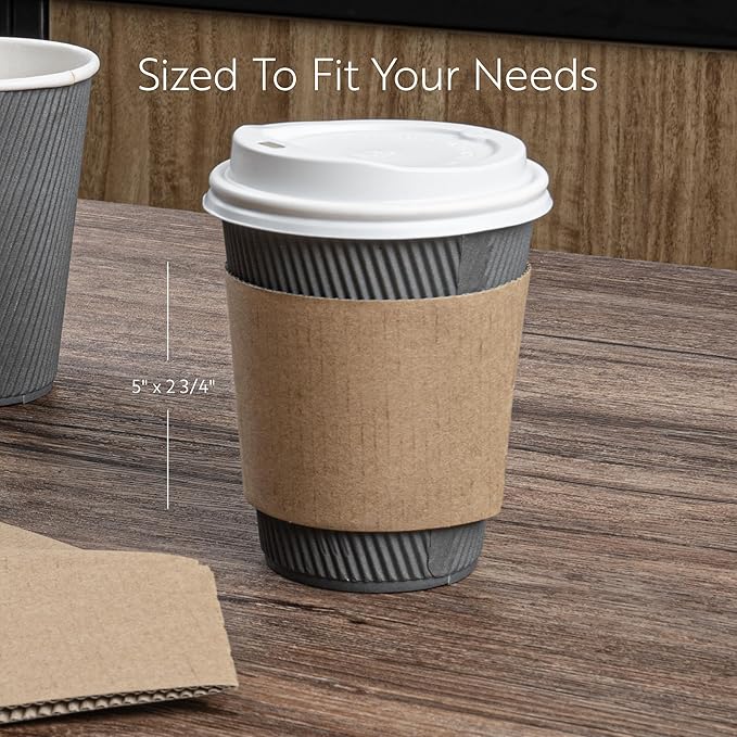 Restaurantware SLEEVES ONLY: Restpresso 5.1 x 2.8 Inch Coffee Cup Sleeves 50 Corrugated Hot Cup Sleeves - Disposable Heat-Tolerant Kraft Paper Disposable Coffee Sleeves Secure Grip