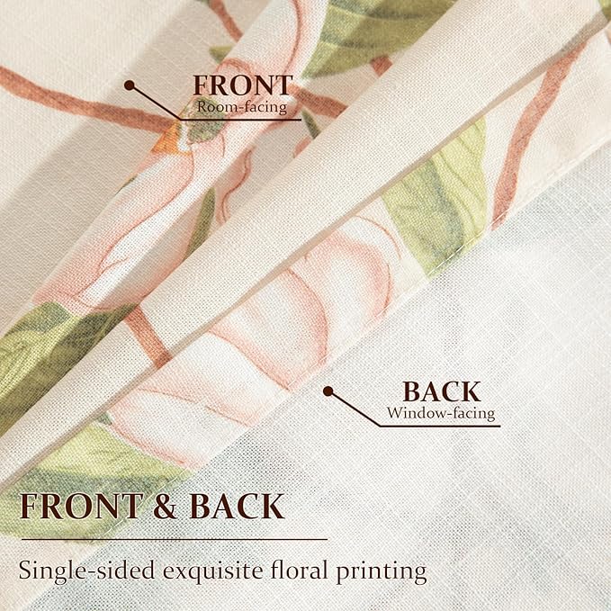 Leeva Floral Printing Kitchen Curtain Valances, Rod Pocket Light Filtering Privacy Linen Look Curtains Window for Living Room Cafe, Rod Pocket Short Drapes for Windows, 52 x 18