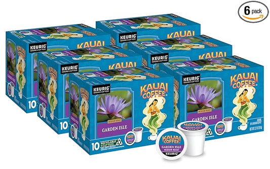 Kauai Coffee K-Cup Pods for Keurig Brewers – Arabica Coffee, 10% Hawaiian – Medium Roast, Bright Aroma With Light Floral Notes – Garden Isle, 6 Packs of 10 Single Serve K-Cups