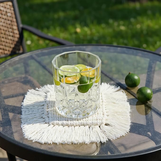 Boho Macrame Coasters Set of 2,Absorbent Coaster for Drinks, Round Handmade Woven Coasters for Boho Home Decor, CupCoasters for Office Desk, Kitchen, Dining Room, Bar (S-Beige(2pcs)/6.3in)
