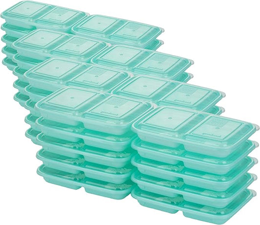GoodCook 2-Compartment Food Storage Container Set with Snap-Shut Lids, Reusable Divided Snack Containers with Lids, Blue (Pack of 40)