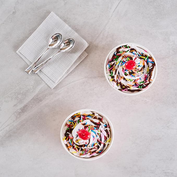 Coppetta 8 Ounce Dessert Cups, 50 Greaseproof Ice Cream Cups - Lids Sold Separately, For Hot And Cold Foods, White Paper Yogurt Bowls, Round Sprinkle Design, Disposable, Sturdy - Restaurantware