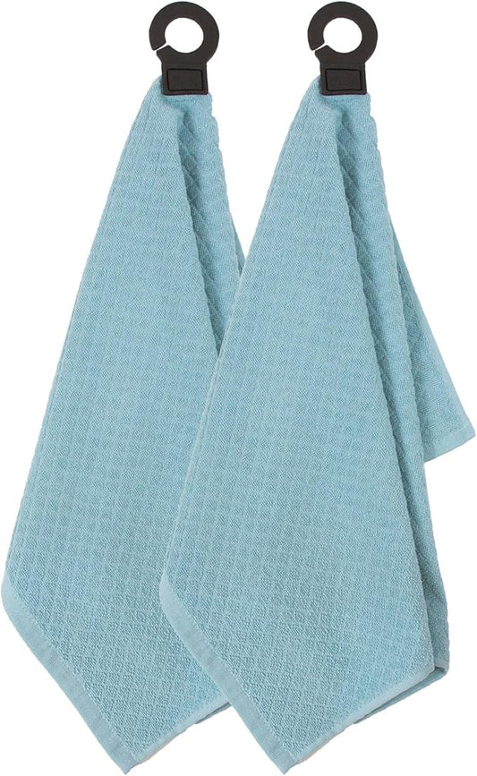 Ritz Premium Hook and Hang Towel, (2-Pack), 18" x 28", Long-Lasting Durable Rubber Hook, Highly Absorbent Super Soft Hand Cloths for Kitchen, Bathroom, Laundry Room, Dew