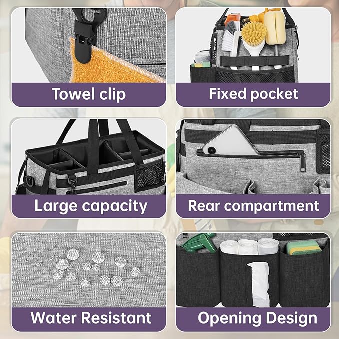 IBVIVIC Wearable Cleaning Caddy Bag for Cleaning Supplies,Large Capacity Cleaning Organizer Grey