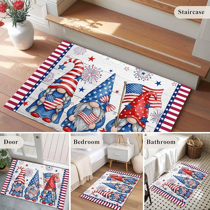 Area Rug 2x3ft, Independence Day USA Flag Star Dwarf Washable Rugs for Living Room Bedroom, Stripes on Wood Grain Soft Non-Slip Area Rugs Rectangle Floor Carpet for Dining Room