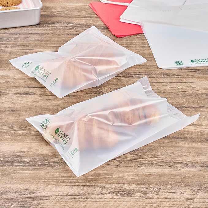 Restaurantware Cookie Bags 100 Count 10 x 8 Inch Resealable Translucent BPI-Certified Compostable Treat Bags with Lip and Tape Design for Bakeries and Pastry Shops for Candies, Cookies, and Treats