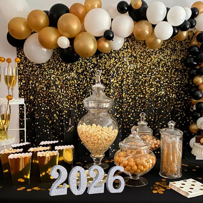 TONIFUL 4 Inch 2026 Silver Glitter Table Centerpiece Sign 2026 Number Word Sign,2026 Wooden Numbers Block for New Year Eve,Graduation,Chrismas,Anniversary Party Supplies