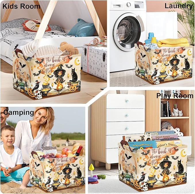 Magic Hat Bat Baby Gift Basket Collapsible Clothes Nursery Hamper for Boy Girl Large Book Shelf Basket Toy Box Bin for Kid Room, Witch, 36L