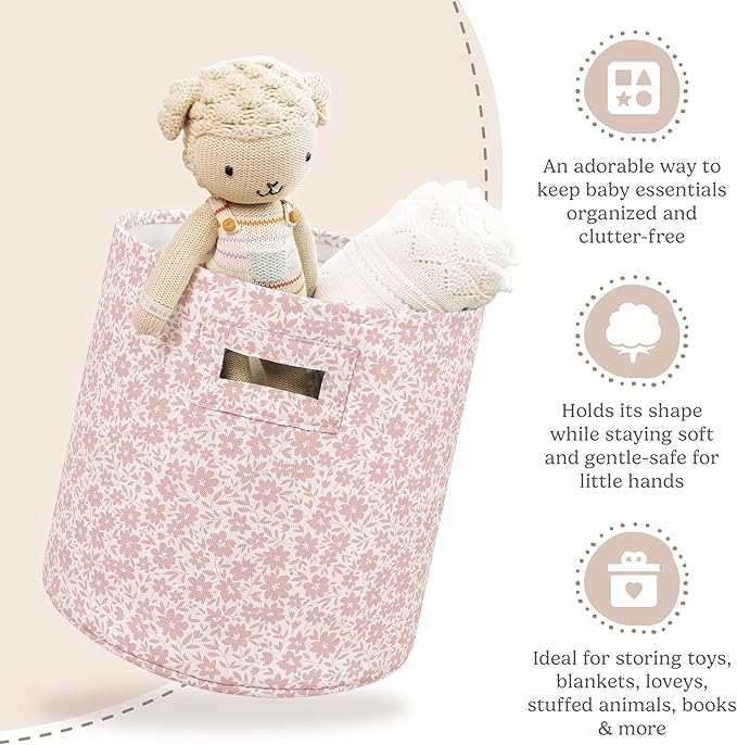 Sorrel + Fern Nursery Storage Basket (Antique Rose), Soft Collapsible Fabric Toy Bin, Magic Forest-Inspired Organizer for Playroom or Nursery, Gender-Neutral Decor, 13 × 13 Inches