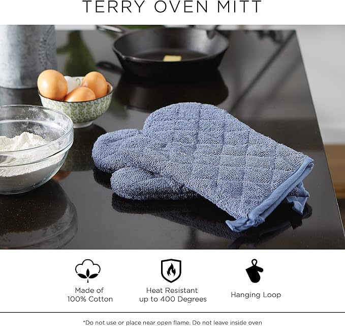 DII Basic Terry Collection 100% Cotton Quilted, Oven Mitt, Aqua, 2 Piece
