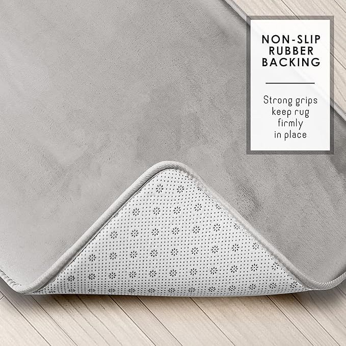 Clara Clark 2 Piece Bathroom Rugs Bath Mat Set, Velvet Memory Foam Bath Mats for Bathroom - Non-Slip, PVC Backing Bath Rugs, Washable - Dries Quickly, Silver