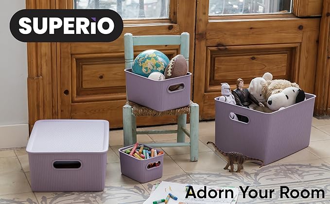 Superio Decorative Plastic Basket Open Home Storage Bins Organizer Baskets, Large (8 Pack) Container Boxes for Organizing Closet Storage Bins for Shelves Drawer Shelf, 15 Liter