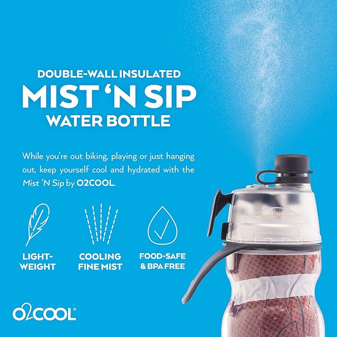 O2COOL Mist 'N Sip Misting Water Bottle No Leak Pull Top Spout Sports Water Bottle 20 oz (Football)