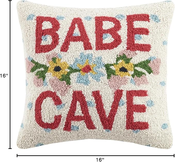Babe Cave Wool Hook Whimsical Pillow by The Pillow Shoppe, 16" Square